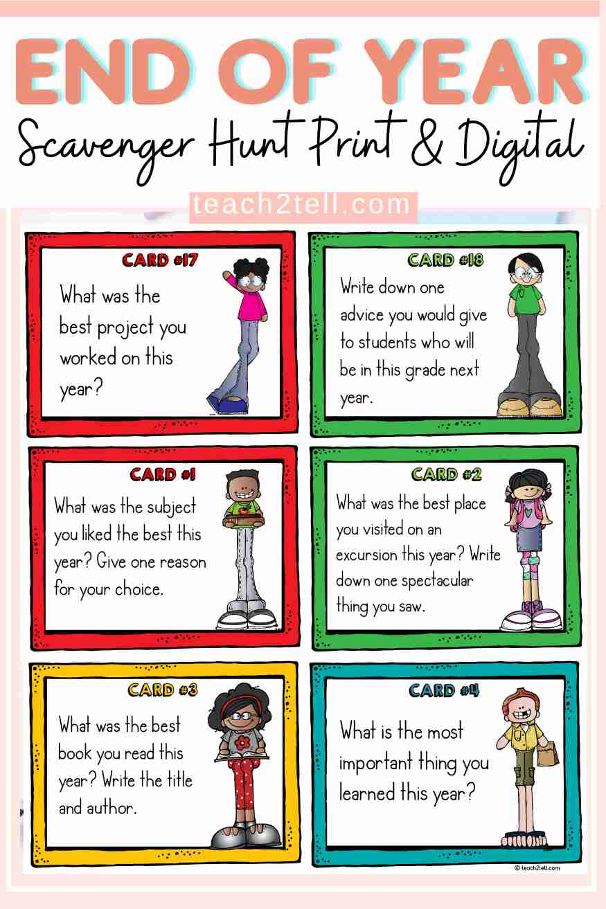 End of Year Activities Grades 3-5 | Free and Fun Reflection Activity 12 end of year activities scavenger hunt print & digital