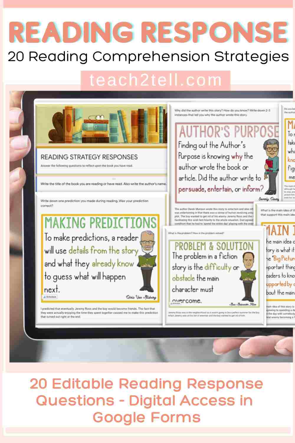 Reading Response Activities: 20 Engaging Questions in Google Forms 8 reading comprehension strategies editable questions