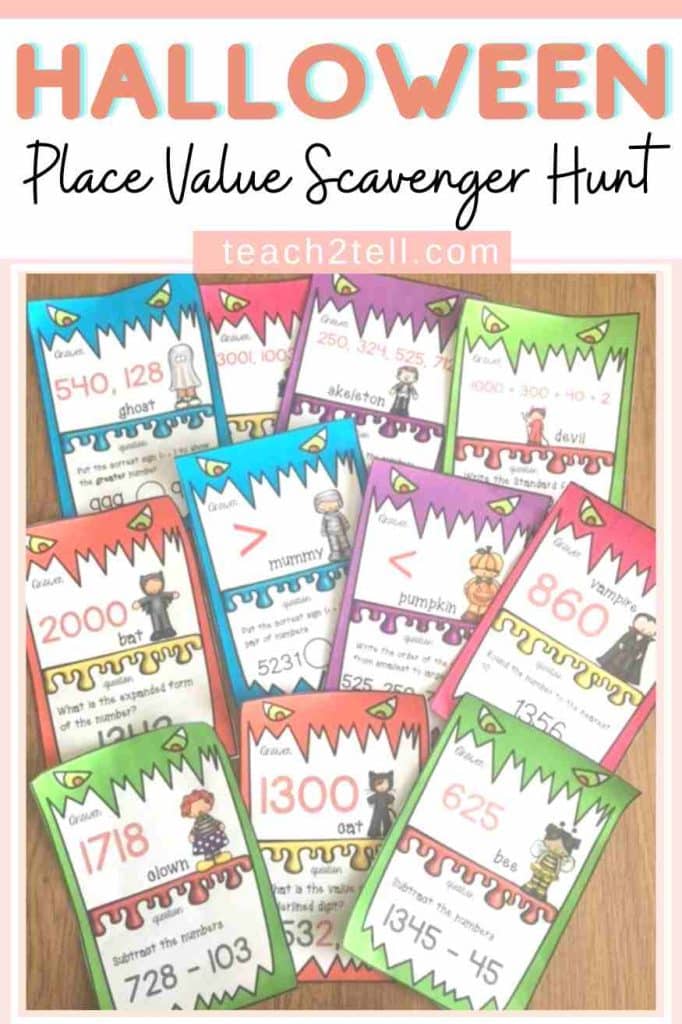 halloween classroom activities place value scavenger hunt
