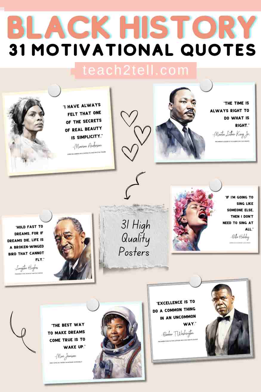Black History Month activities for elementary students featuring motivational quote posters highlighting influential Black leaders and voices