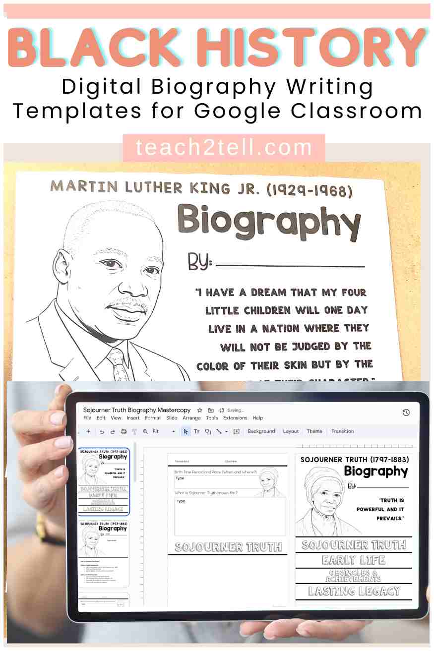 Biography Writing Template: A Black History Month Activity 16 Digital biography writing template for Black History Month displayed in Google Classroom.