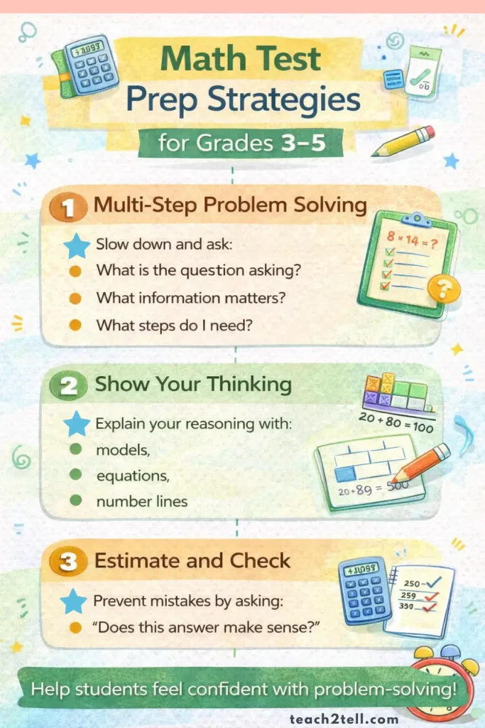 Math test prep strategies for Grades 3–5 students preparing for standardized math testing in elementary classrooms